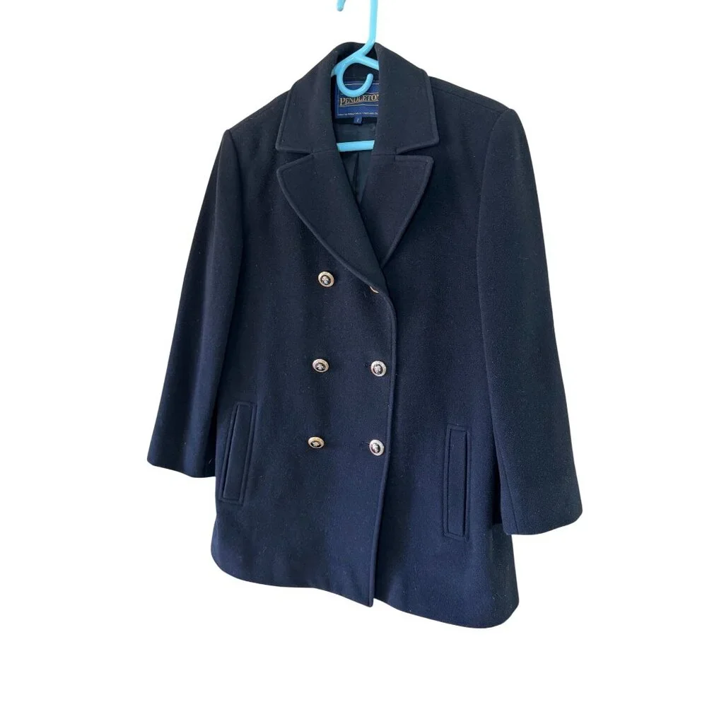 Pendleton Vintage Womens Size 8 Black Wool Cashmere Blend Pea Coat - Picture 6 of 9